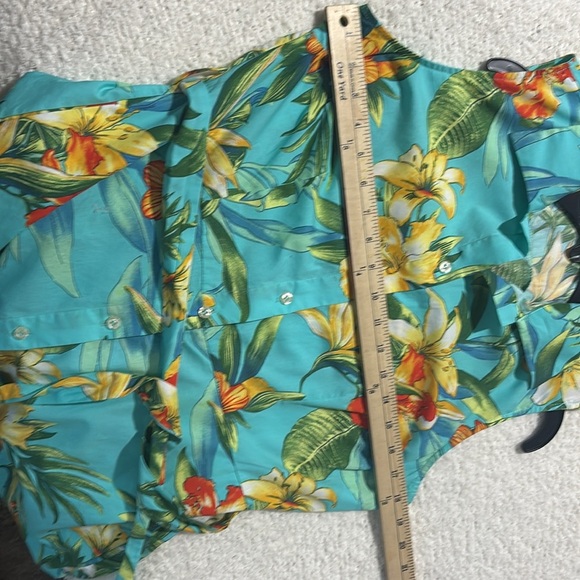 Tropical Blue and Orange Sleeveless Polo Blouse - Picture 7 of 10